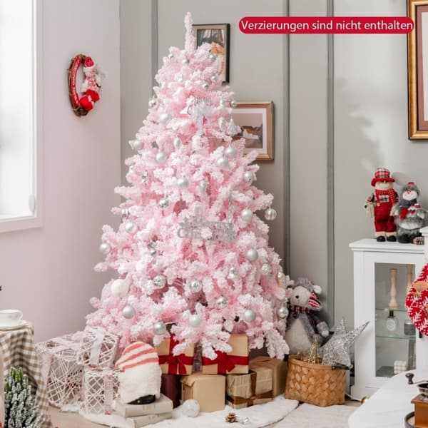 180 cm stort flokket kunstig juletre med 808 PVC-grenspisser 350 LED-lys og 8 lysmoduser