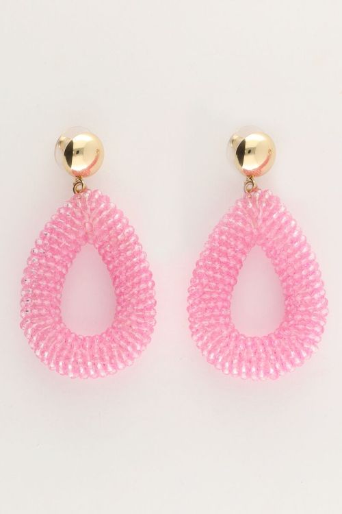 Roze ovale statement oorbellen met steentjes