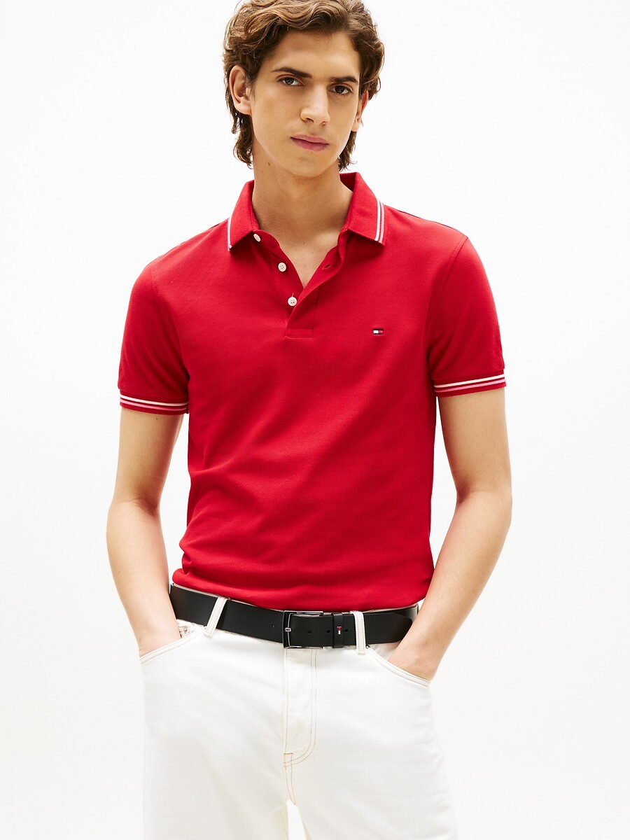 TOMMY HILFIGER<br>Camisa polo slim com gola de 3 botões