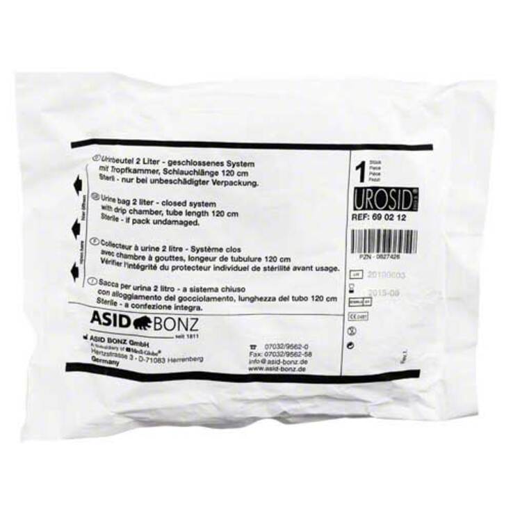 Urosid Urindrainagesystem 2l 120 cm Schlauch Ablasshahn senkrecht, 1 St