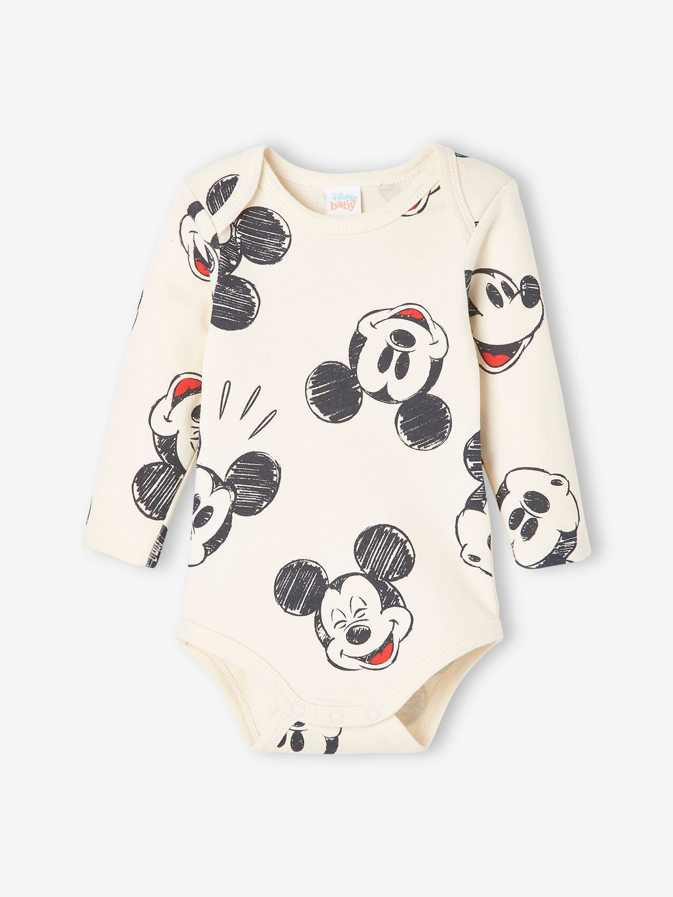Pacote com 2 bodies DS® Mickey para bebês, lisos na cor cinza escuro com estampas.