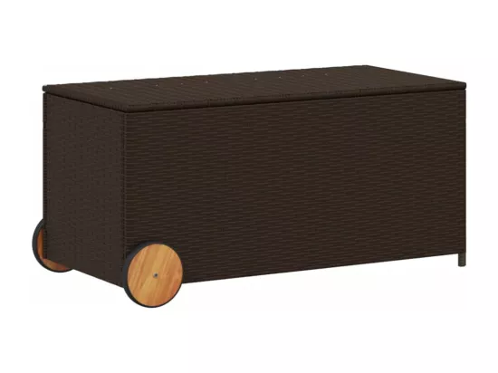 Prolenta Premium - Boîte de rangement de jardin et roues marron 190L poly rotin