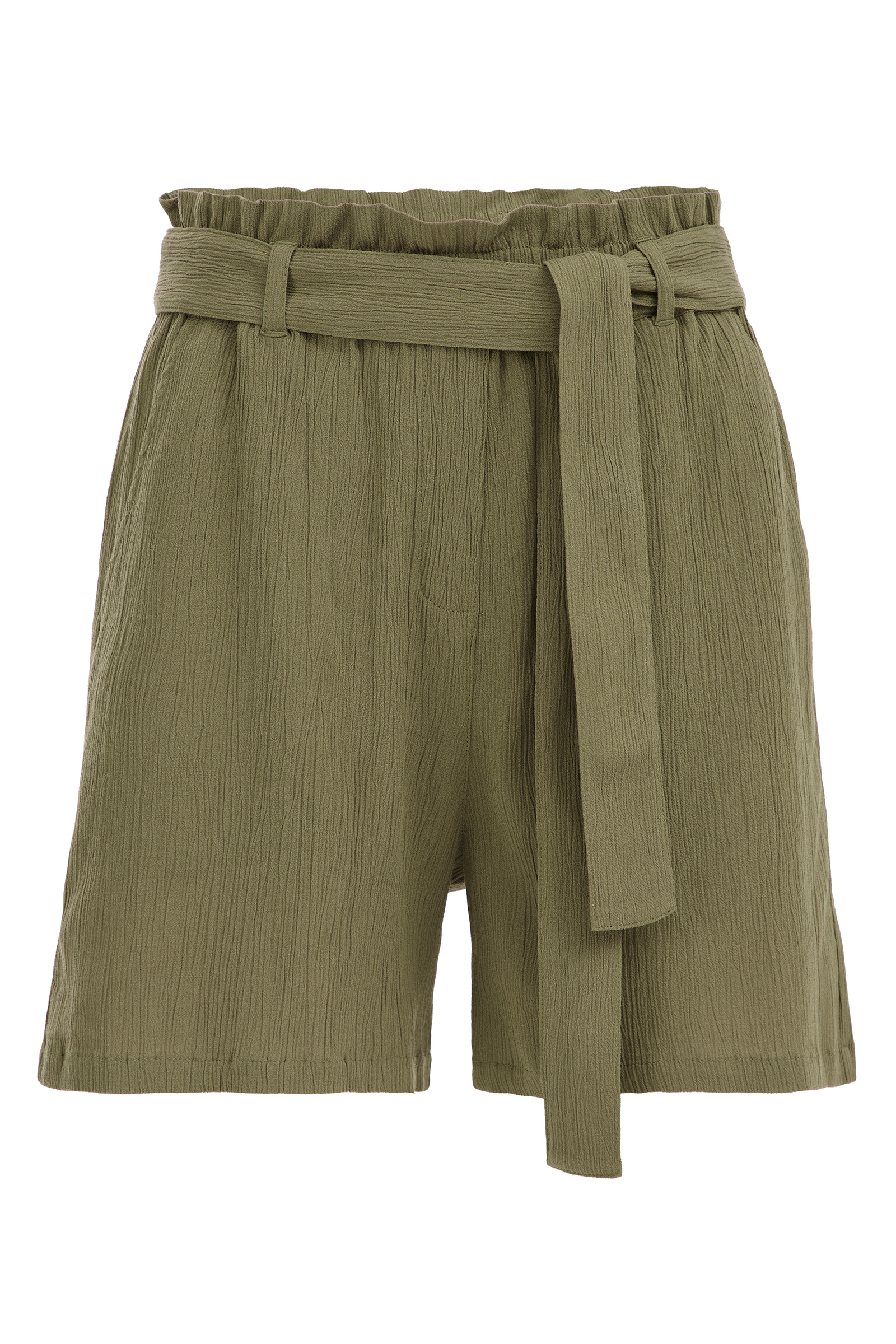 paperbag short met structuur WE Fashion Groen