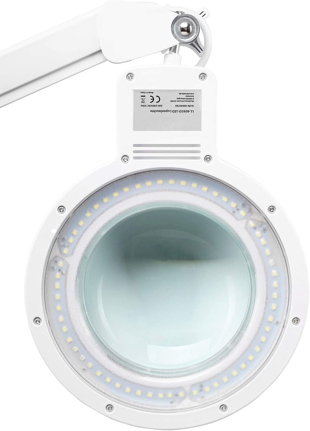 Showlite LL-6085D LED Lupenleuchte 8W 5 Dioptrien Set inkl. Rollenstativ (Lupenlampe, 12,5 cm Linse, 60 SMD LEDs, 2,25-fache Vergrößerung, Rollenstativ, Tischklemme) weiß