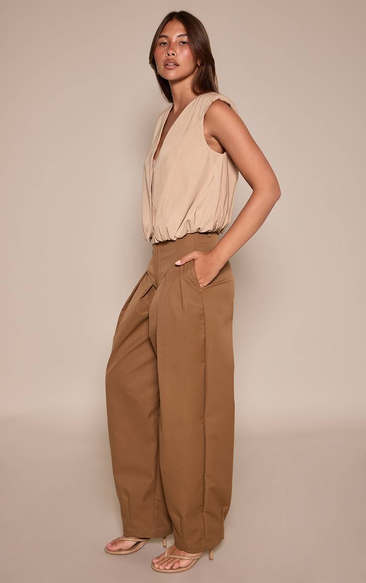 Camel Pantalon Ballon Plissé Tissé