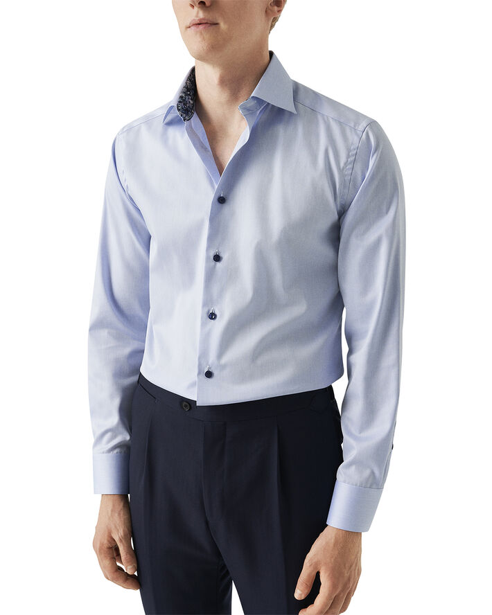 ETON Contemporary Fit Light Blue Floral Effect Signature Twill Shirt Lyseblå