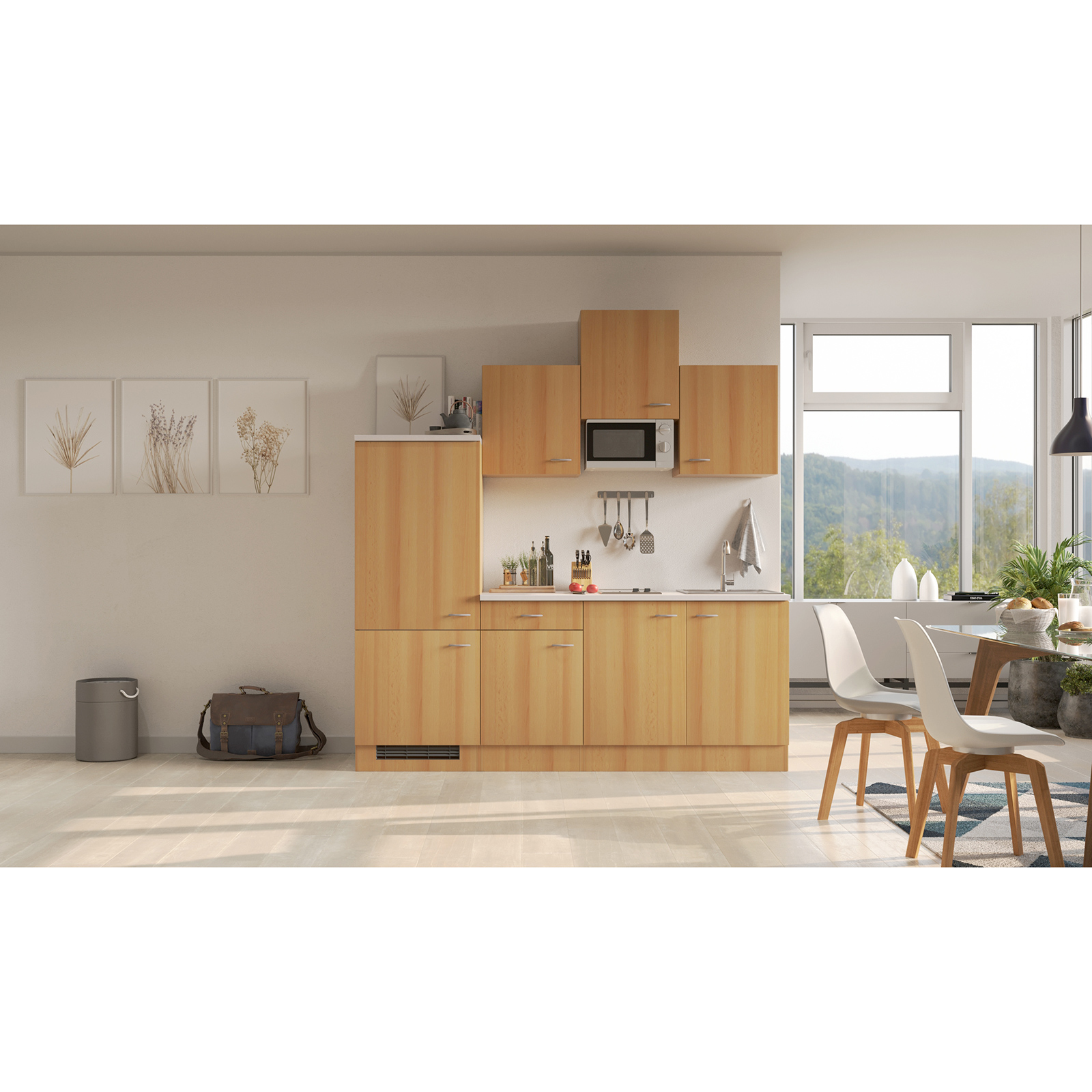 Küchenblock NANO - Buche - mit E-Geräten - 210 cm