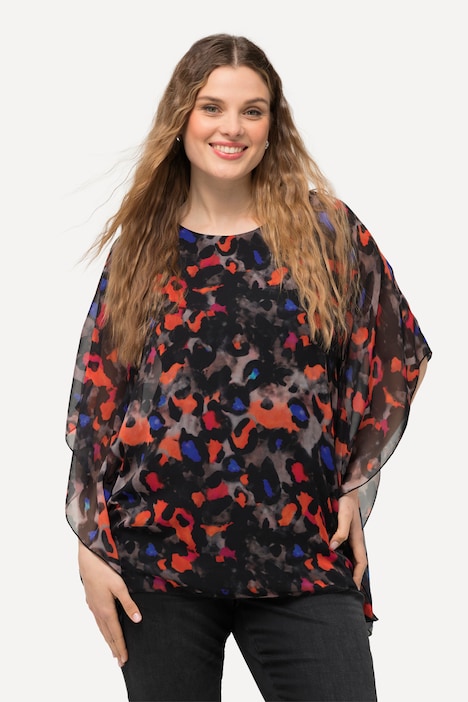 Bluse, doppellagig, Oversized, Rundhals, Halbarm