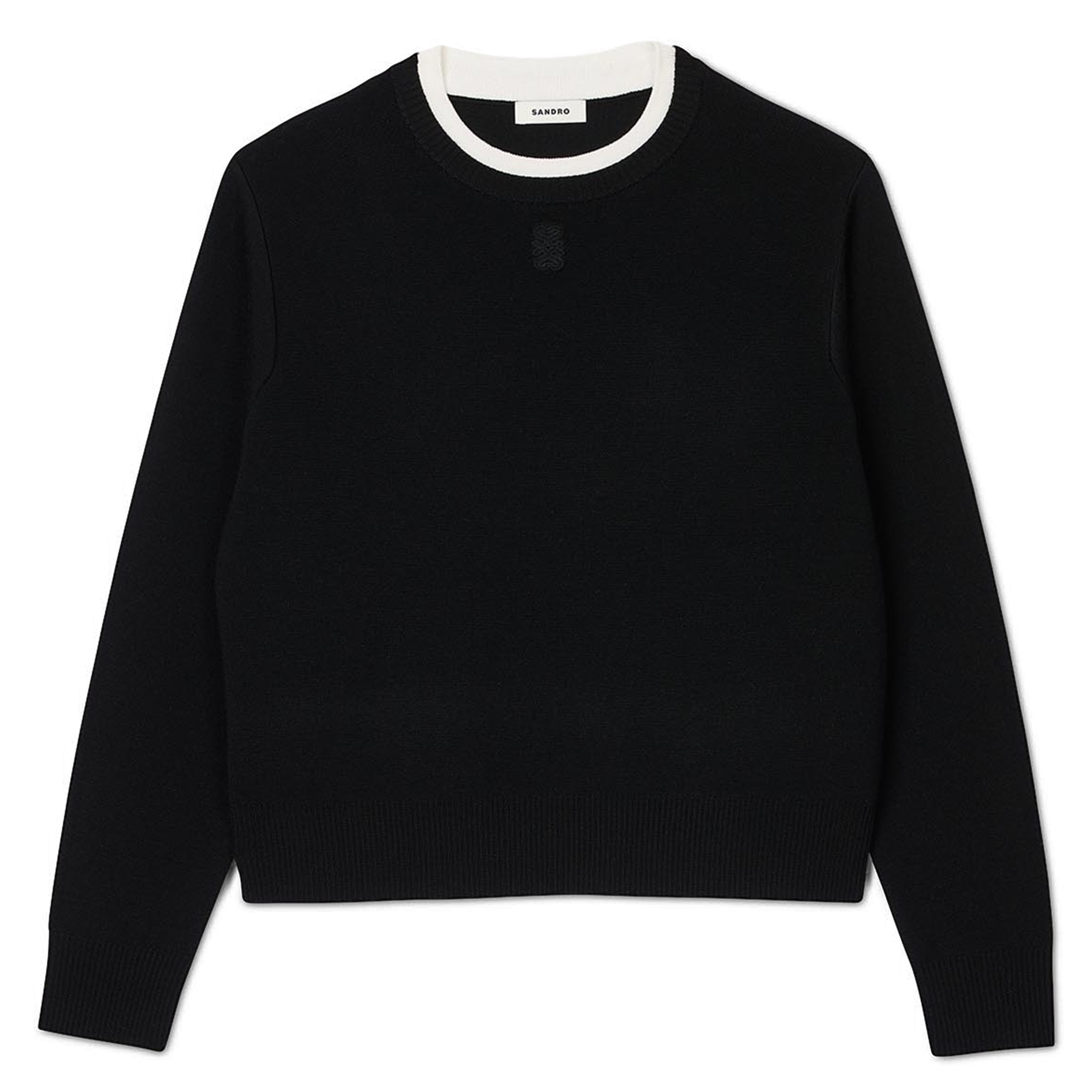 Pull col rond droit en laine mélangée | Noir