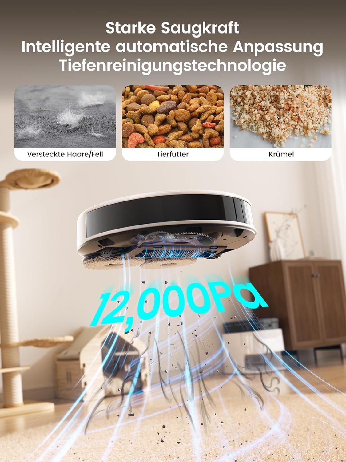 LEFANT M3 Gen2 Saugroboter mit Wischfunktion, 12000Pa Saugkraft Staubsauger Roboter, Anti-Verfilzungs-Seitenbürste, Hindernisvermeidung, LiDAR-Navigation, All-in-One Dock, App/Alexa/i Watch Steuerung