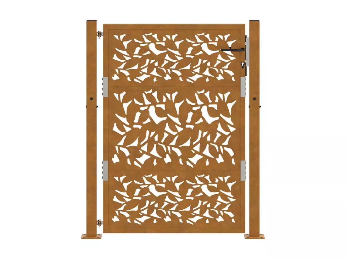 Porte de jardin acier résistant aux intempéries design feuilles