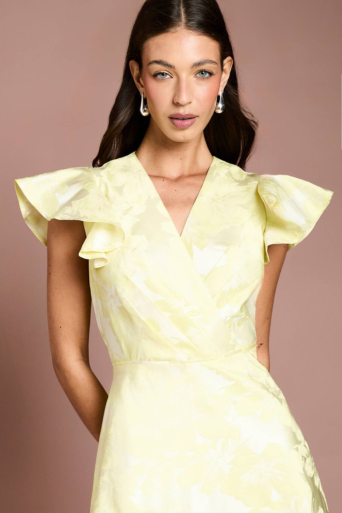 Coast Robe Midi Cache-cœur À Volants En Jacquard Avec Ourlet Asymétrique