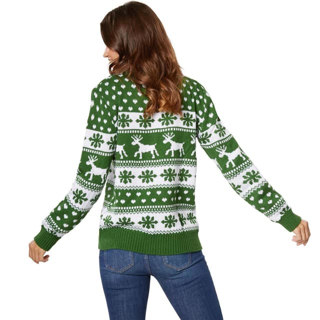 Julesweater Vinterfortryllelse grøn-hvid til kvinder