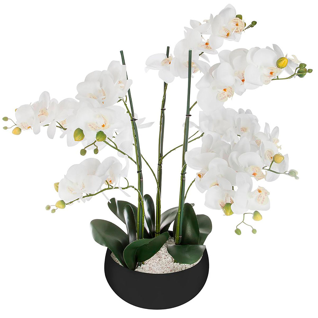 Orchidée artificielle et pot céramique noir H 65cm - ATMOSPHERA