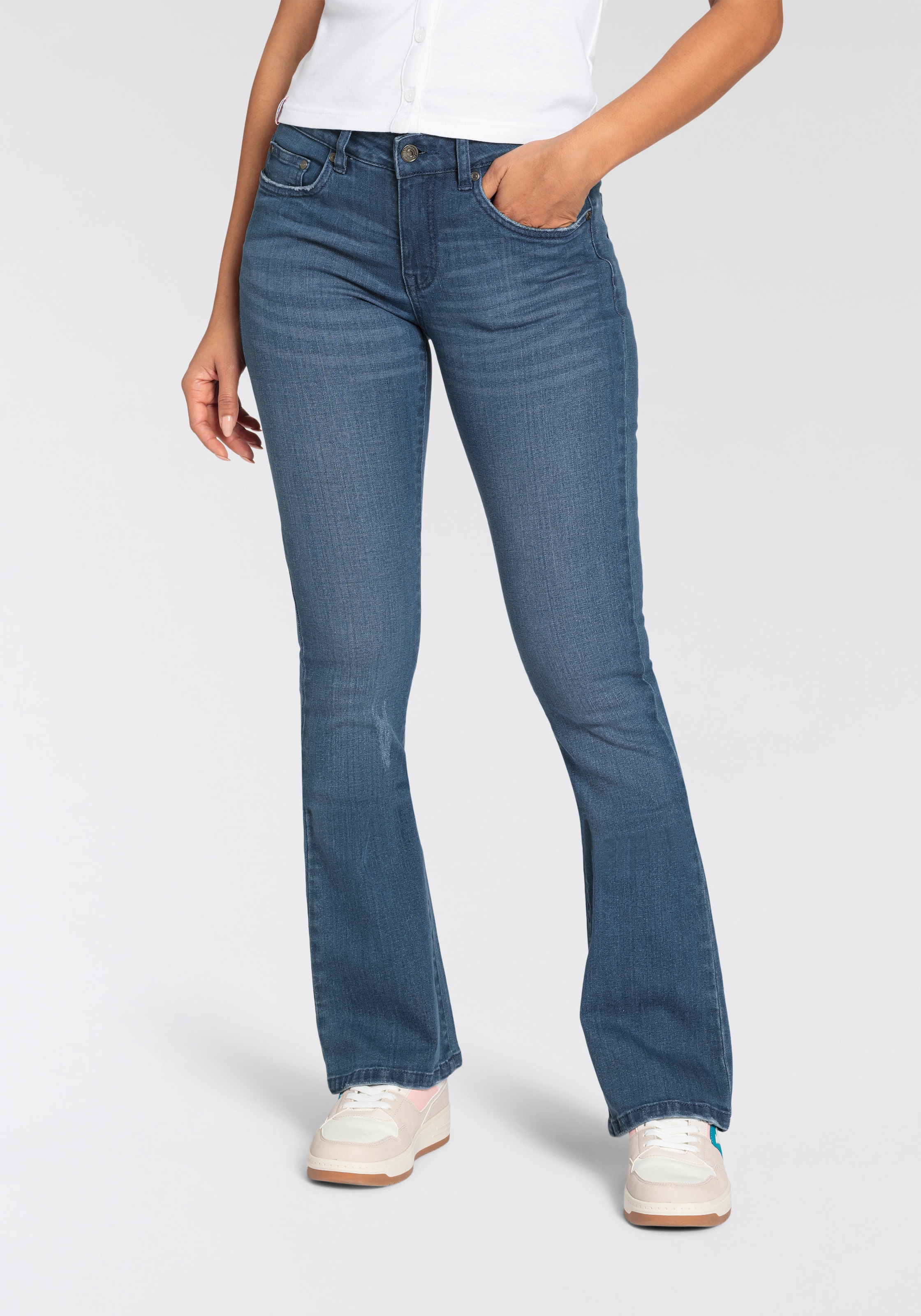 KangaROOS 5-Pocket-Jeans , ausgestellte Beinform,  Used-Waschung,  normale Leibhöhe