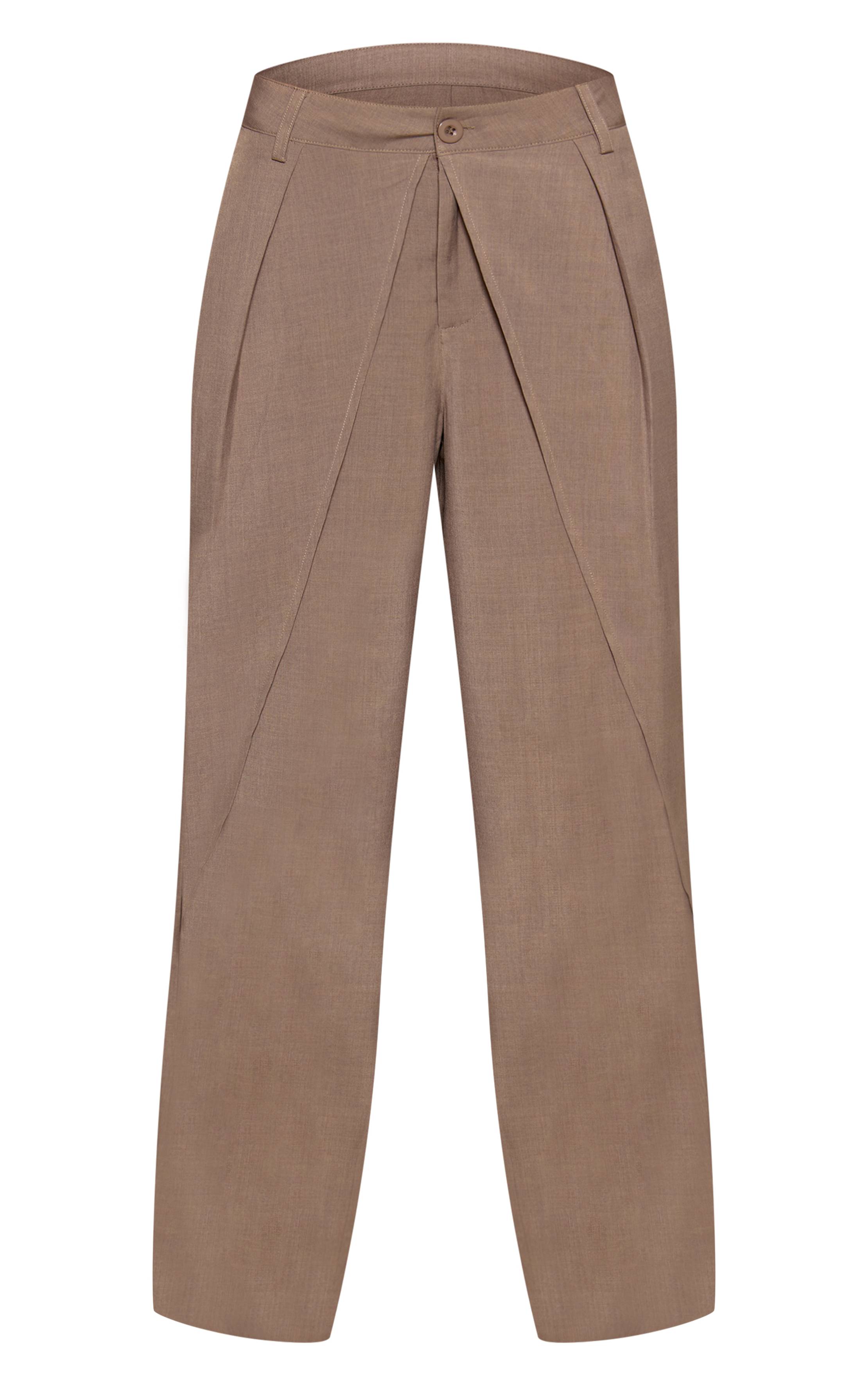Kaki Pantalon Large À Jambes Évasées Avec Panneau Drapé Et Plis Tissés