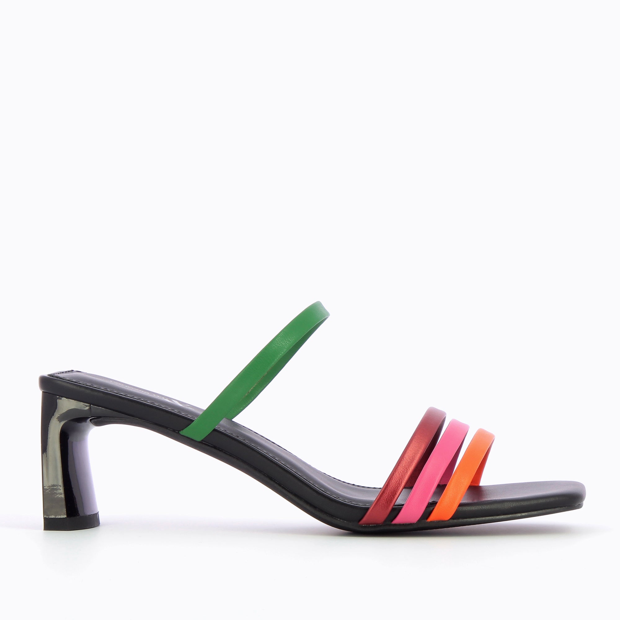 Sandales à talon, Compensées-Mules Gaëtane noires à brides multicolores