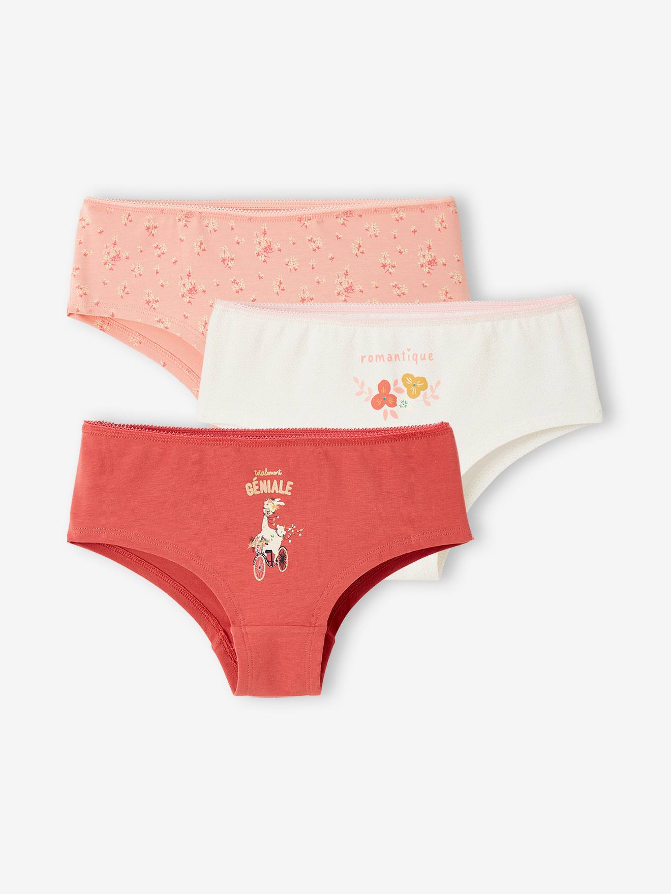 Pacote com 3 shorts tamanho médio com estampa de flores e lhama rosa para meninas.