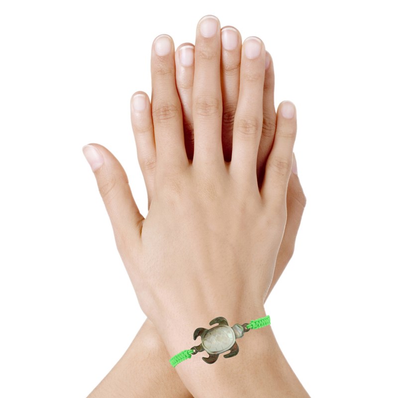 Bracelet Lien Tréssé Tortue Nacre Grise - Vert