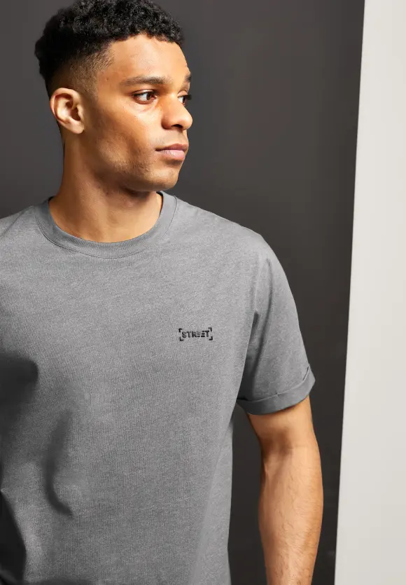 T-Shirt mit Turn-Up - stone grey melange