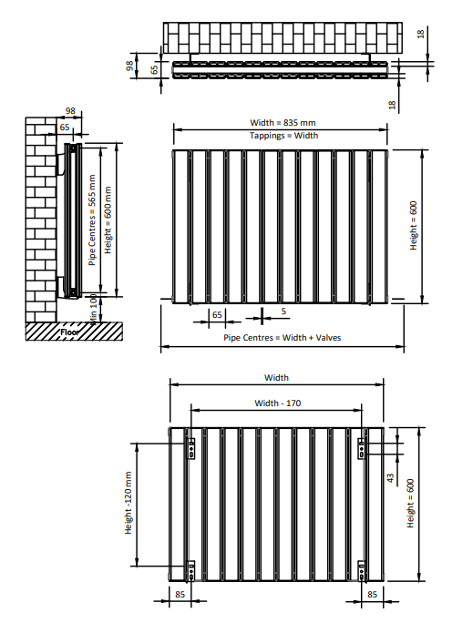 Eastbrook Hadleigh radiator 85x60cm aluminium 1407W zwart mat