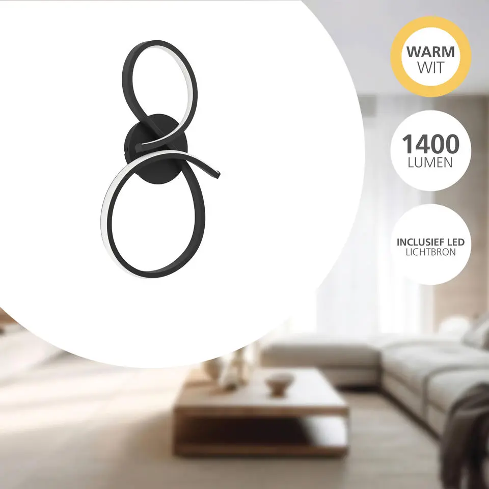 EGLO Serpins Wandlamp - LED - 40 cm - Zwart/Wit