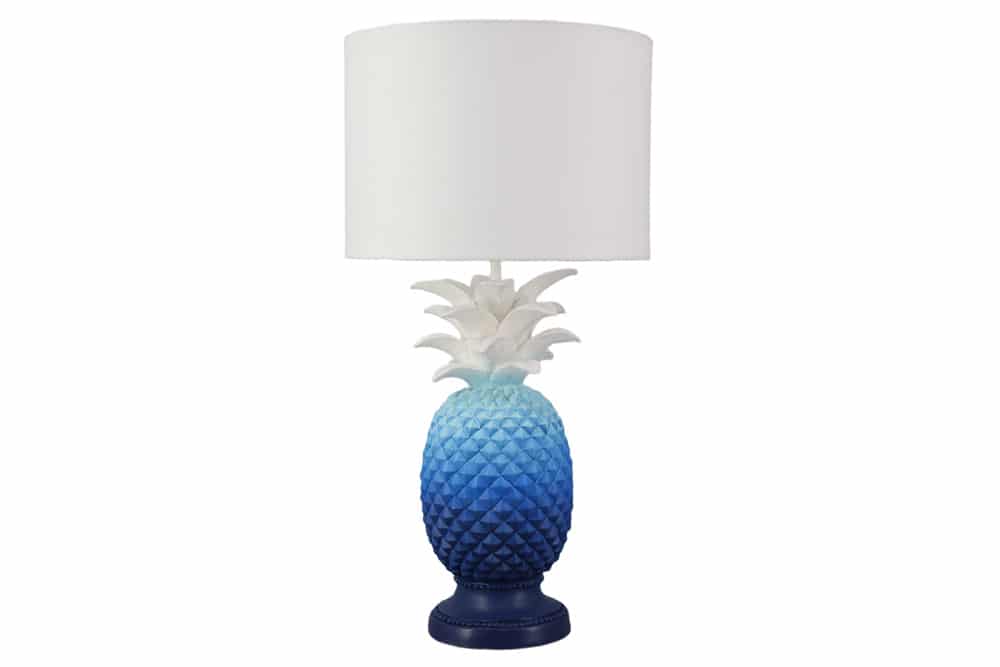 Handgefertigte Tischlampe PINEAPPLE 50cm blau weiß Ananas-Design mit Stoffschirm