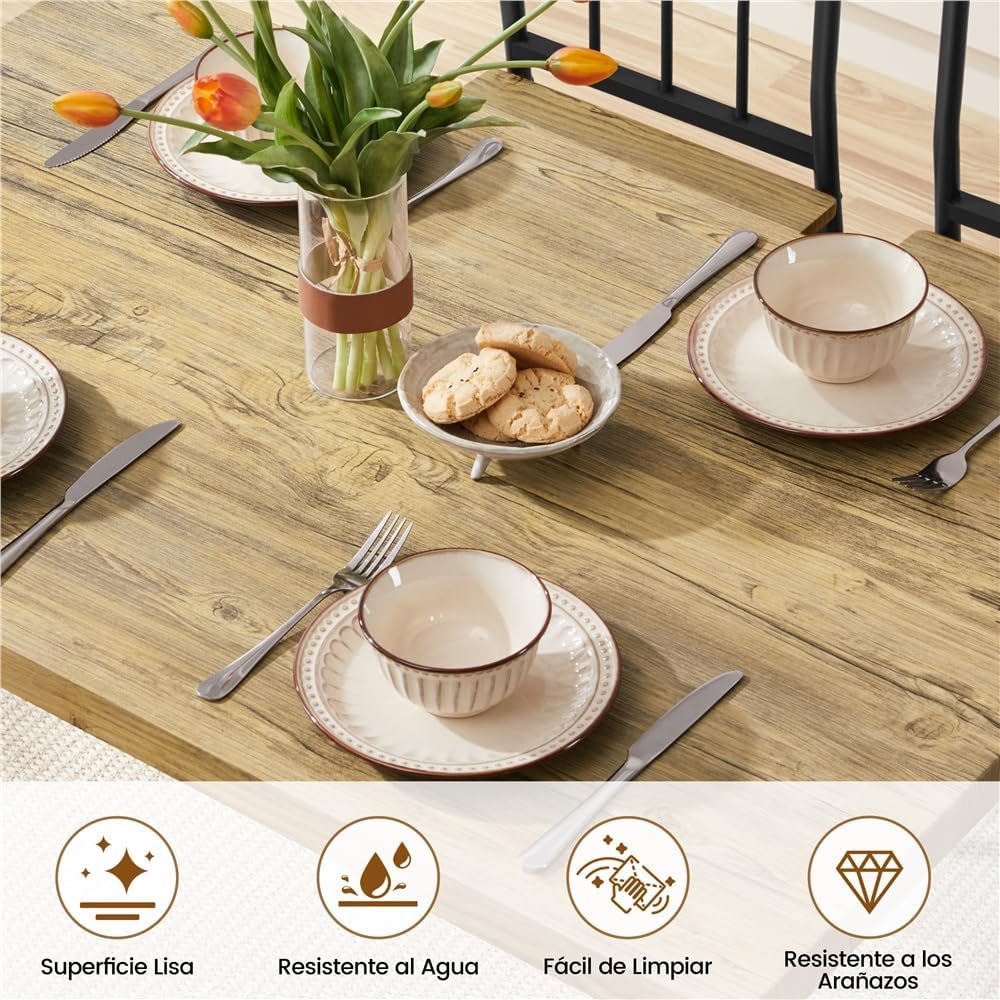 Yaheetech Essgruppen Esstisch mit 4 Stühlen, Esszimmergruppe Rechteckig Küchentisch-Set mit 4cm Dicker Tischplatte, 5er-Set Tischgruppe für 4 Personen Sitzgruppe für Küchentisch-Set fürs Esszimmer/W