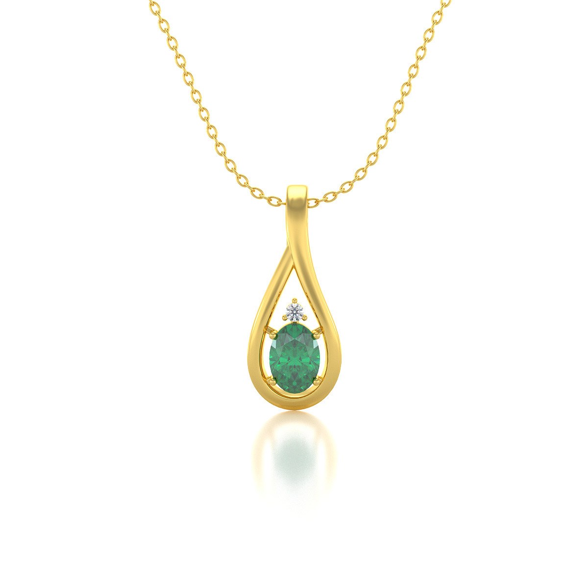 Collier Or Jaune Pendentif Emeraude & Diamant - Fiançailles Enchanteur | Aden