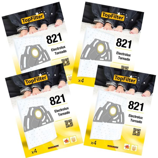 Lot de 4 packs de 4 sacs aspirateur 64821 pour Tornado et Electrolux P