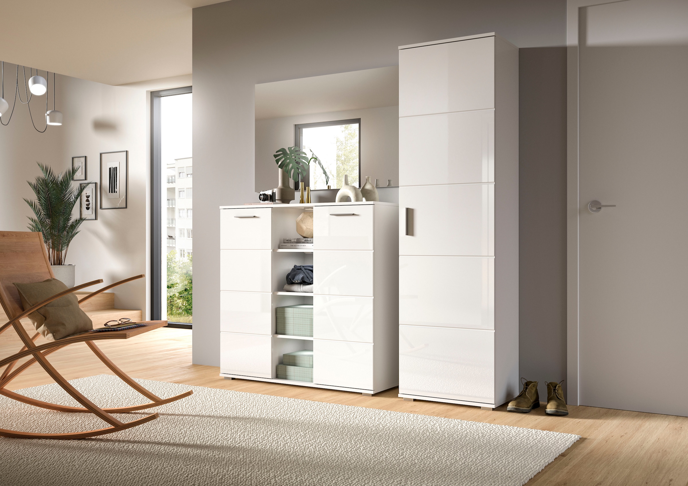 INOSIGN Garderobenschrank »Valge, Höhe 191 cm, 1 Tür, 2 feste Böden, ausziehbare Kleiderstange« Hochschrank, Stauraumschrank, Schrank, Flurschrank, Dielenschrank