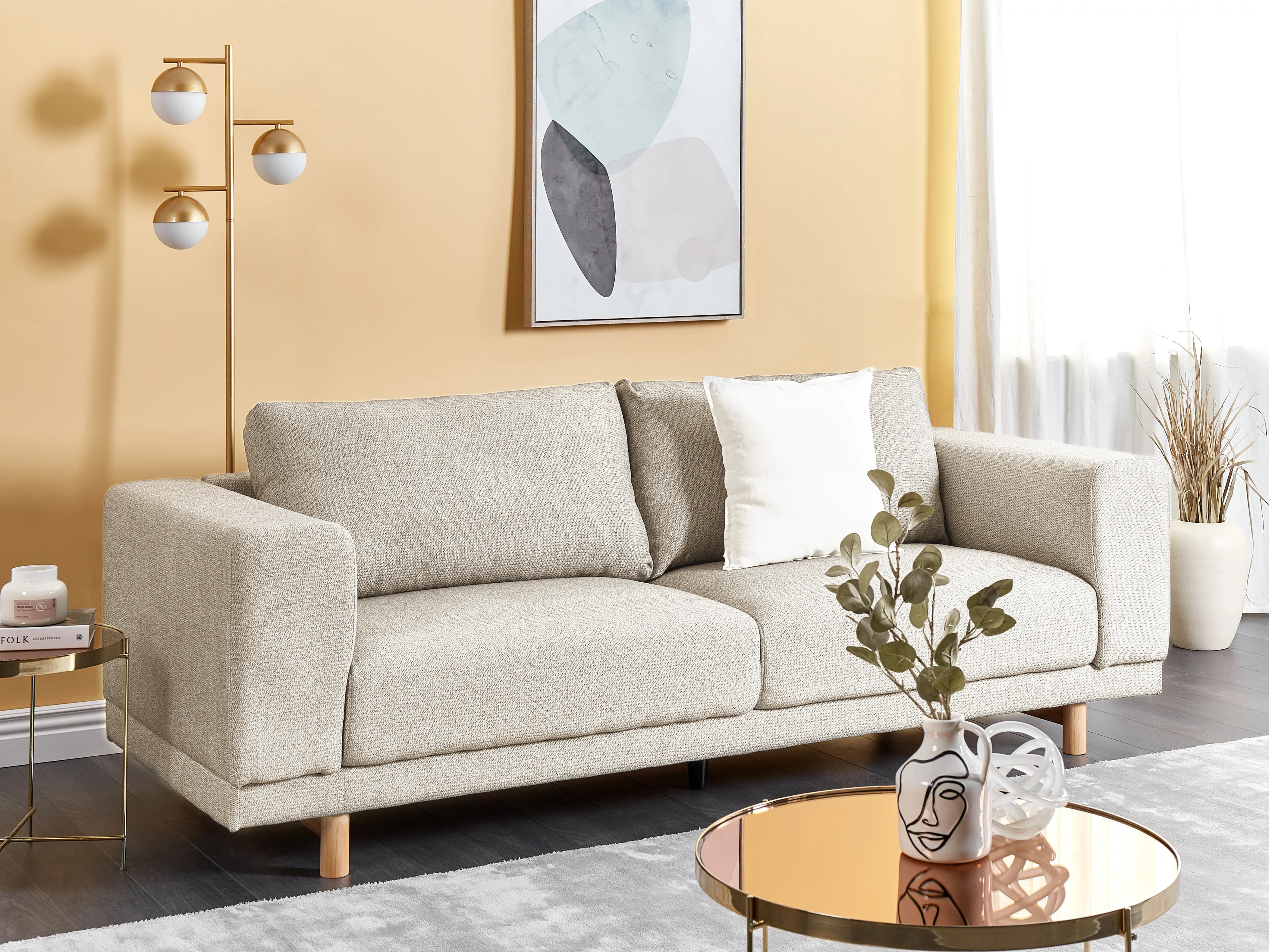 Bank 3-zits NIVALA Stof Lichtbeige