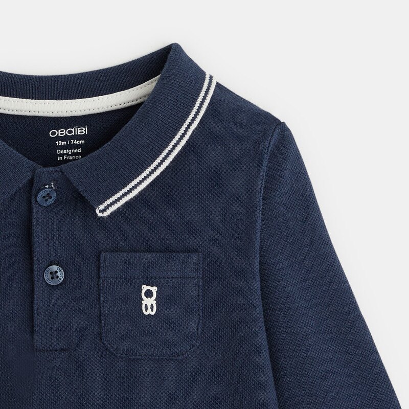 Polo piqué uni manches longues bleu bébé garçon Bleu