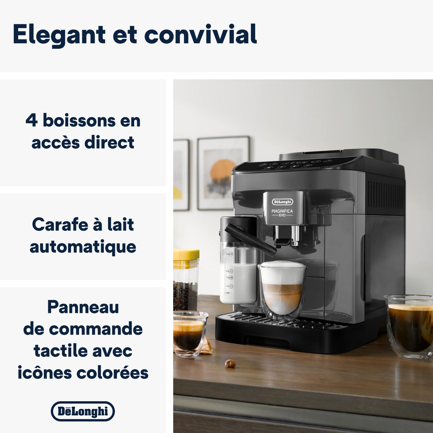De'Longhi Magnifica Evo ECAM292.52.GB, Machine Automatique à Café en Grains, Broyeur Intégré, Panneau de Commande à Icônes Blanc et Noir, Technologie