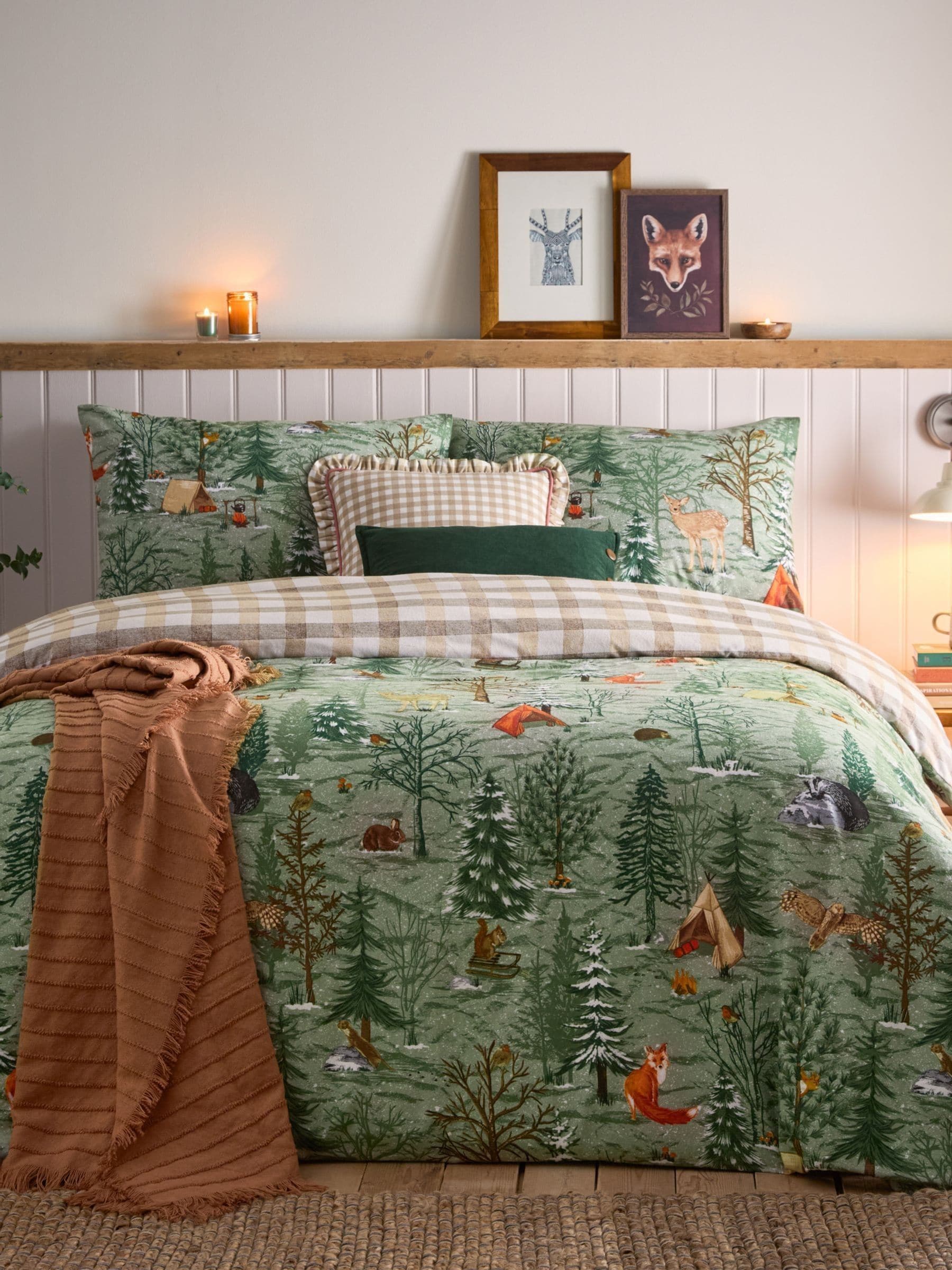 Furn Supersoft 100% geborsteld katoenen Kerstmis Lodge Dekbedovertrekset