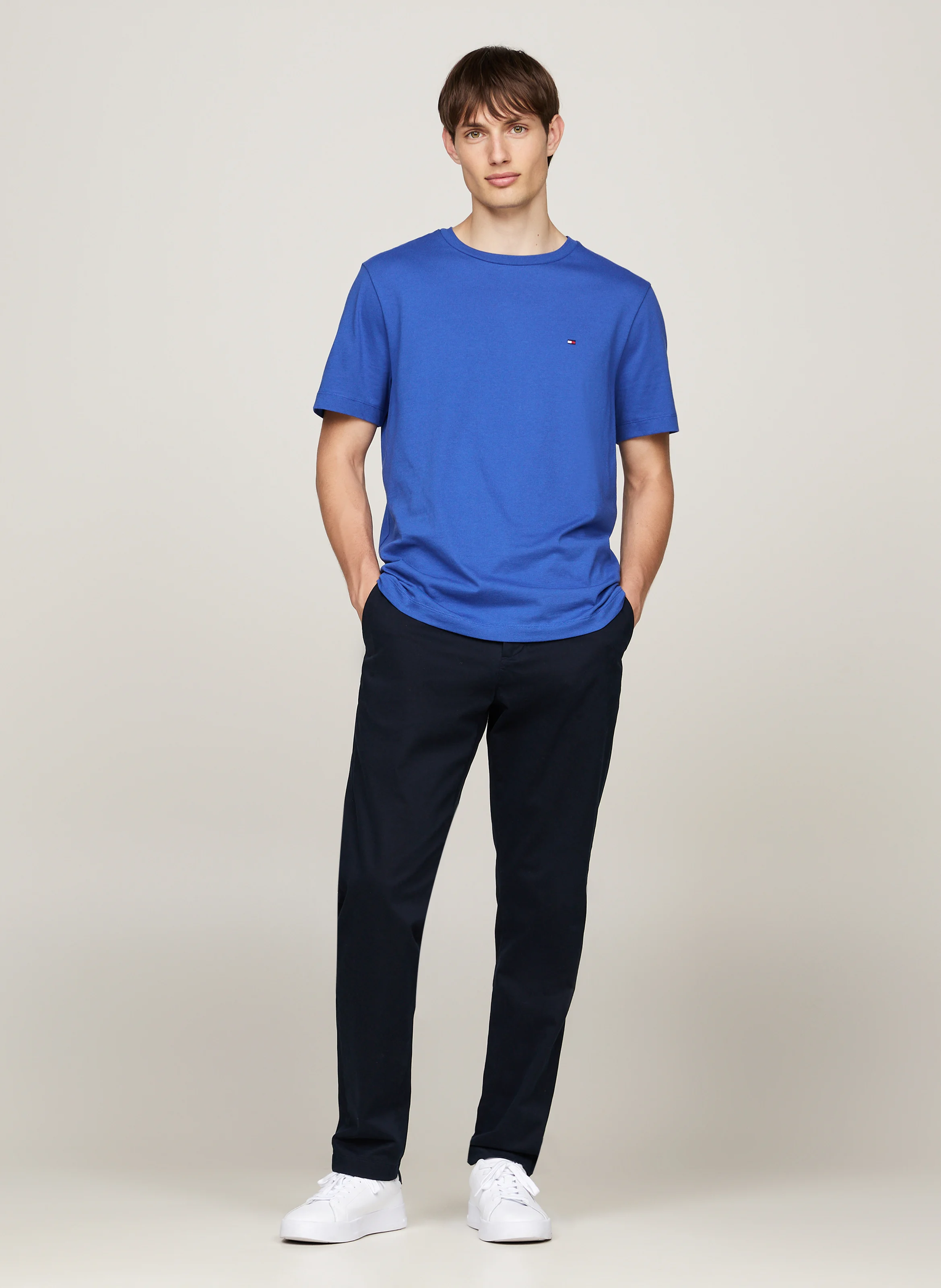 Tee-shirt col rond droit en coton | Bleu