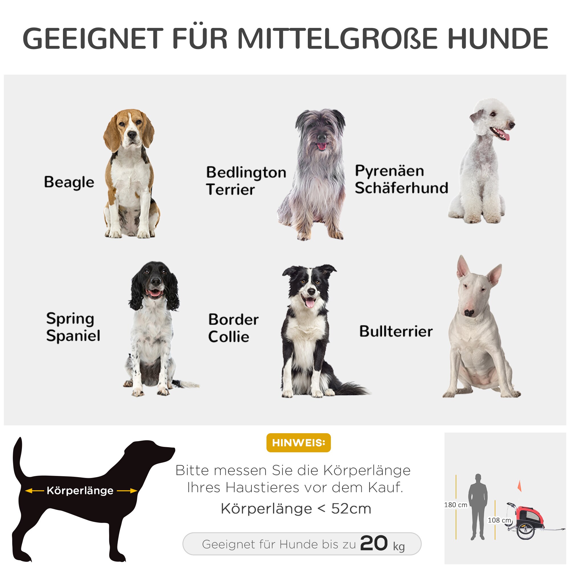 PawHut Hundeanhänger mit beidseitiger Feststellbremse rot, schwarz 130 x 90 x 110 cm (LxBxH)