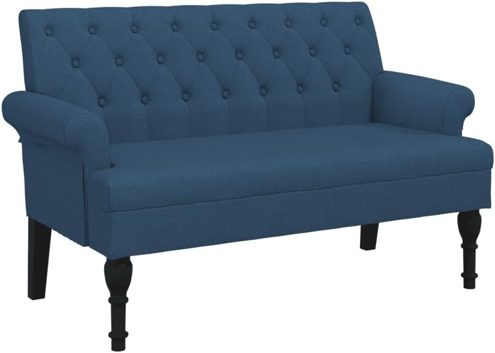vidaXL Sitzbank, Bank Polsterbank mit Rückenlehne Armlehnen, Bettbank mit Holzbeinen, Flurbank Ottomane für Wohnzimmer Büro, Modern, Blau Stoff