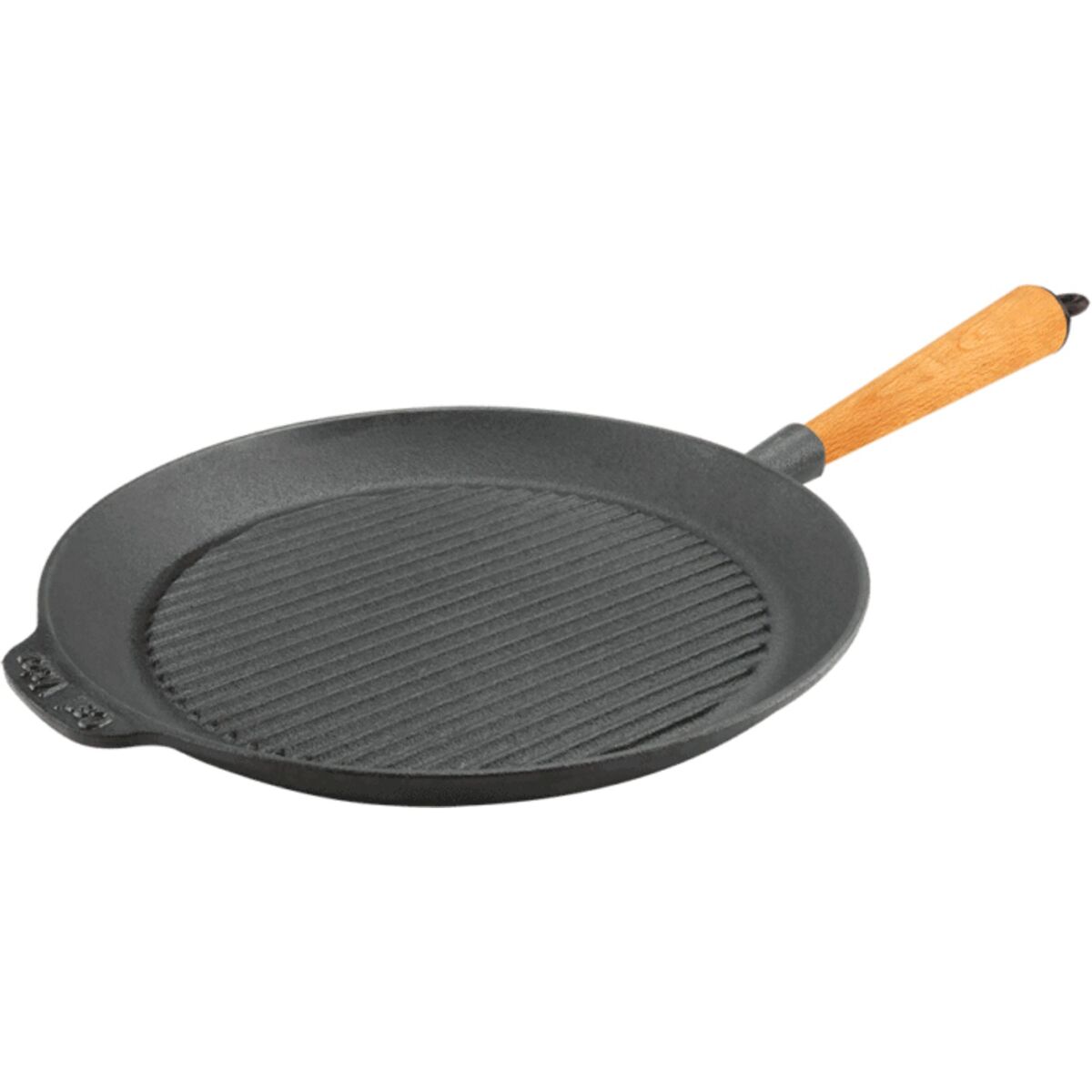 Grillpanne i støpejern 28 cm, håndtak i bøketre