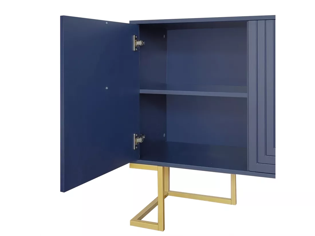 Commode buffet haut avec 3 portes bleu marine motif de forme U H81/B138/T40 CRUUGREN BLUE