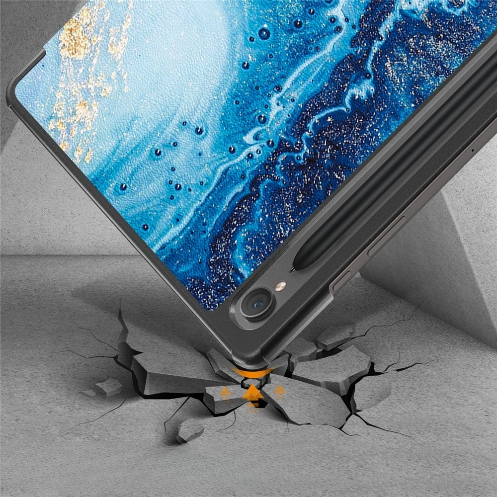 Samsung Galaxy Tab S9 FE Leder Tasche Smart Cover Schutzhülle   S-Pen Halterung - Marble Marmor (Blau)