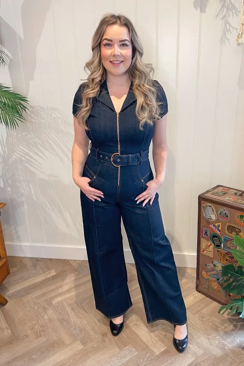 Rock-a-Booty Audrey jumpsuit short sleeve in donkerdenim
