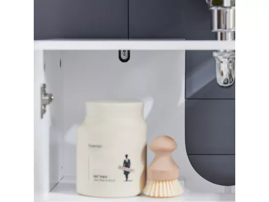 Meuble Sous Lavabo, Meuble Sous Évier, Meuble Sous Vasque Avec 2 Portes, Blanc, BZr92-w