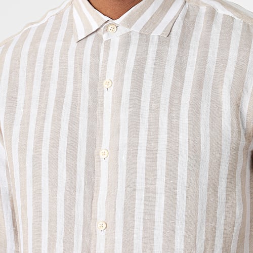 Chemise Manches Longues A Rayures Blanc Beige