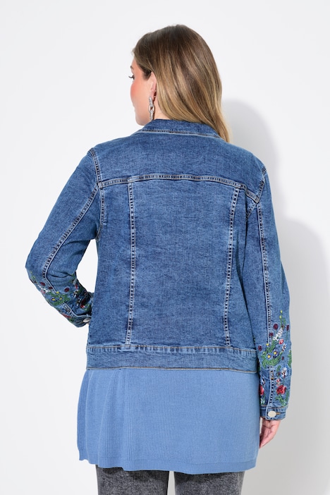 Jeansjacke, Blumen-Stickerei am Saum
