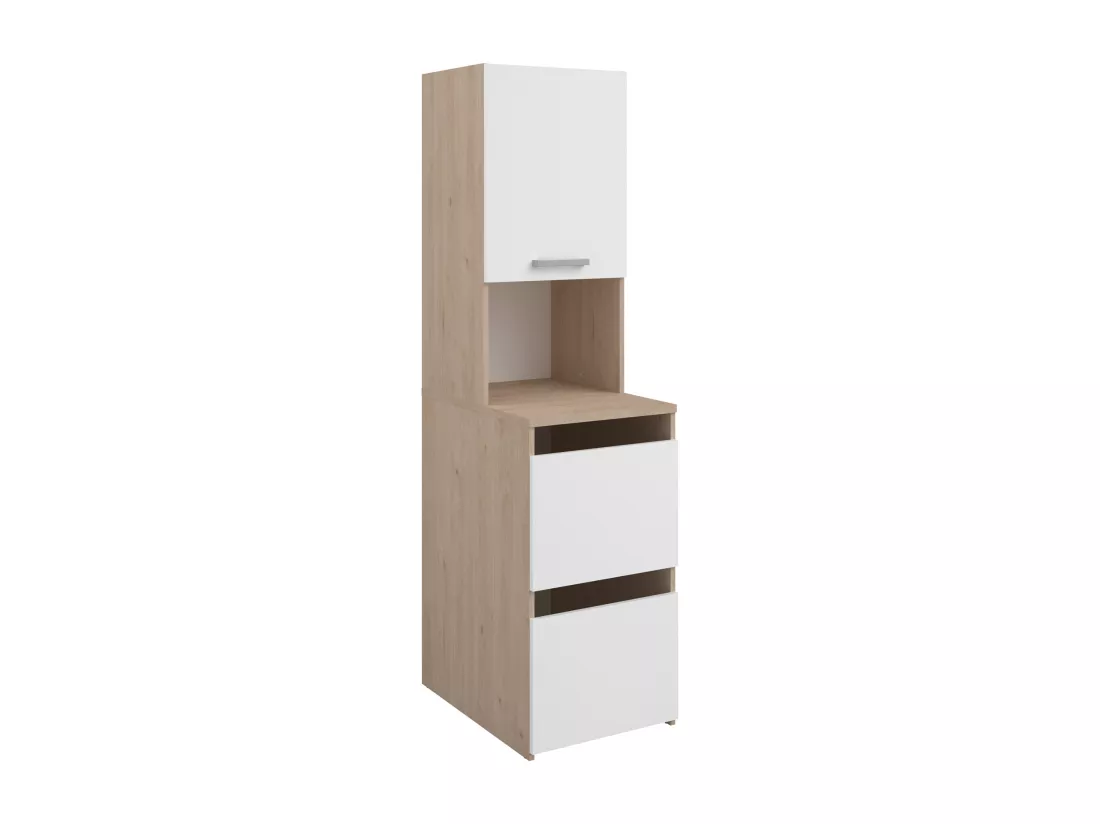 Rangement de salle de bain avec placards et étagères - Naturel clair et blanc - L47 x H184 cm - ERKANO