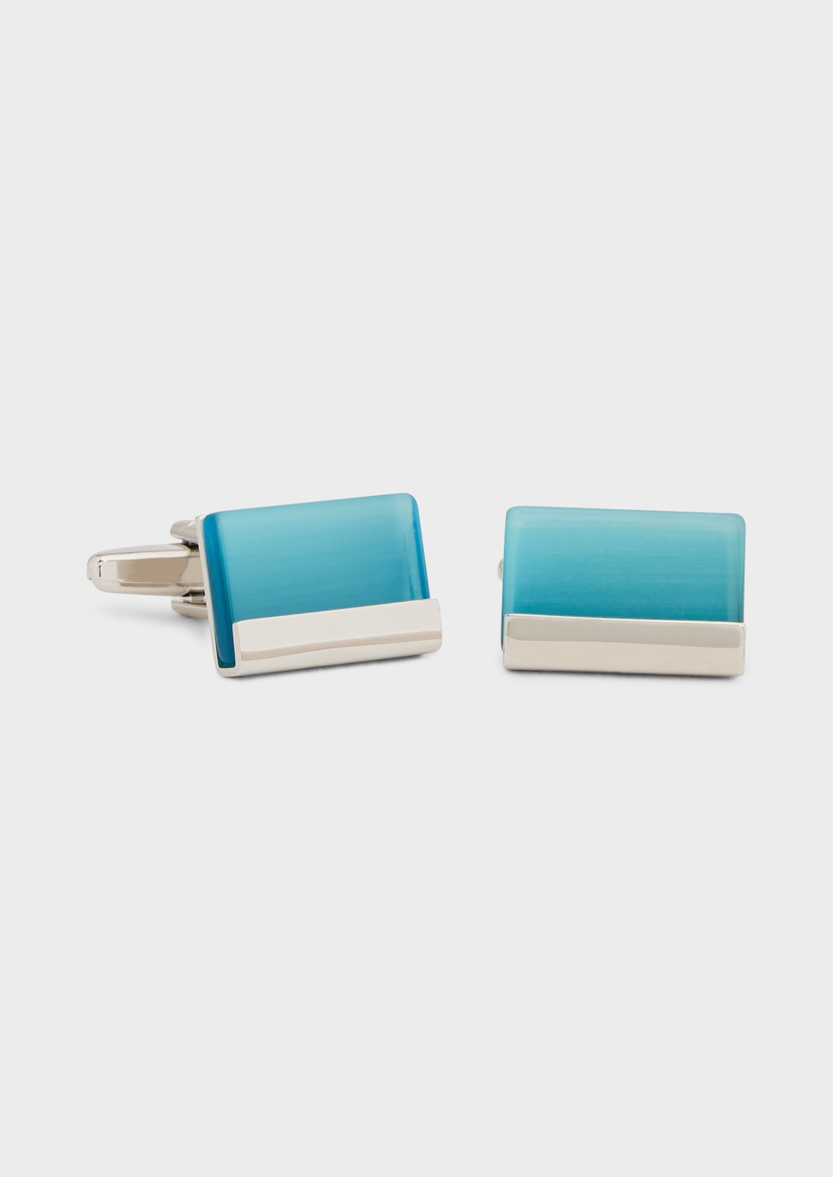 Boutons de manchettes rectangles argent avec pierres bleu ciel