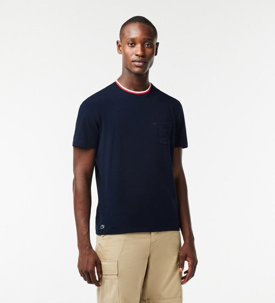 Camiseta de pijama Lacoste azul marinho com gola contrastante