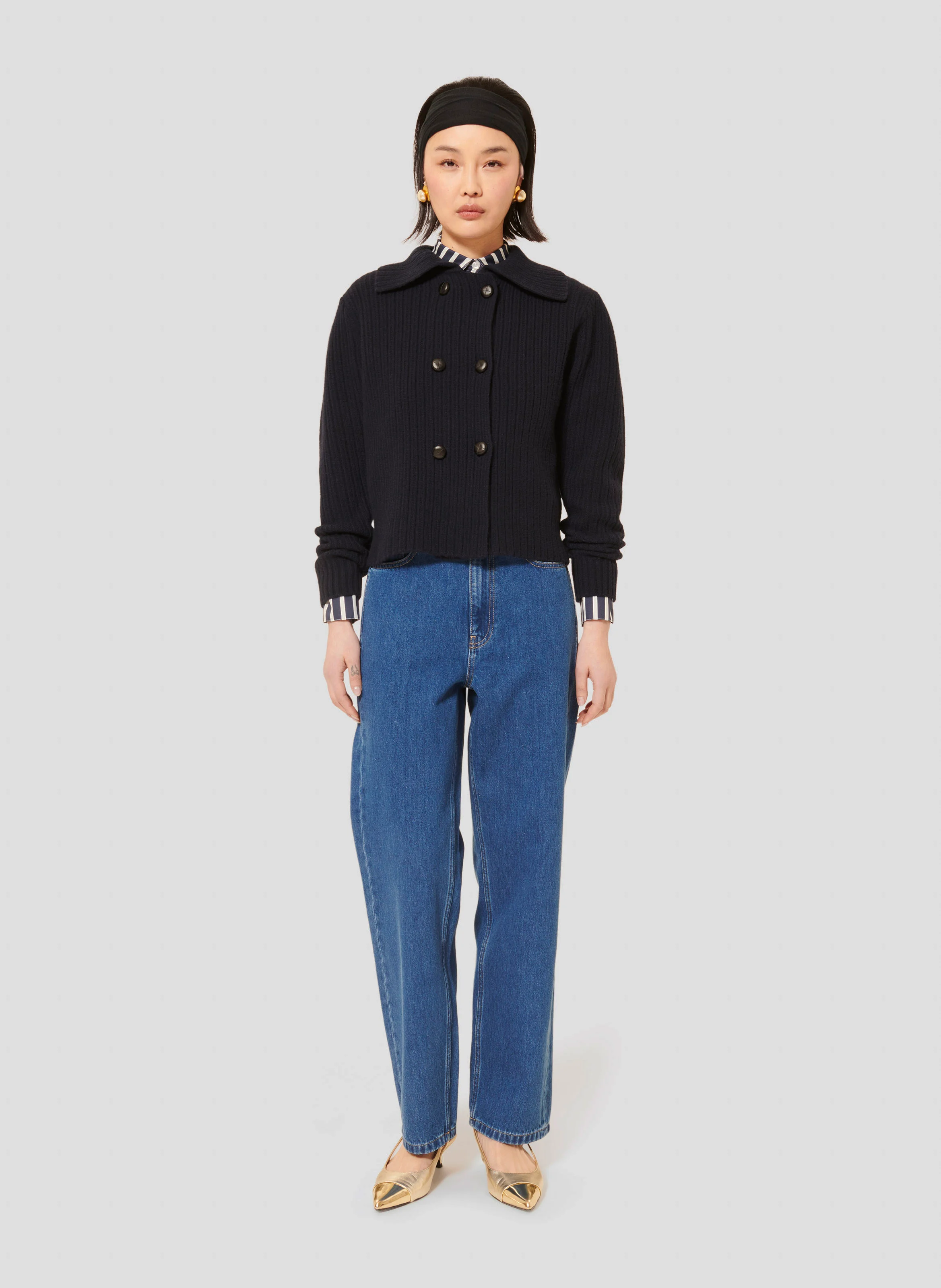 GOLDIE - Gilet droit en laine | Bleu