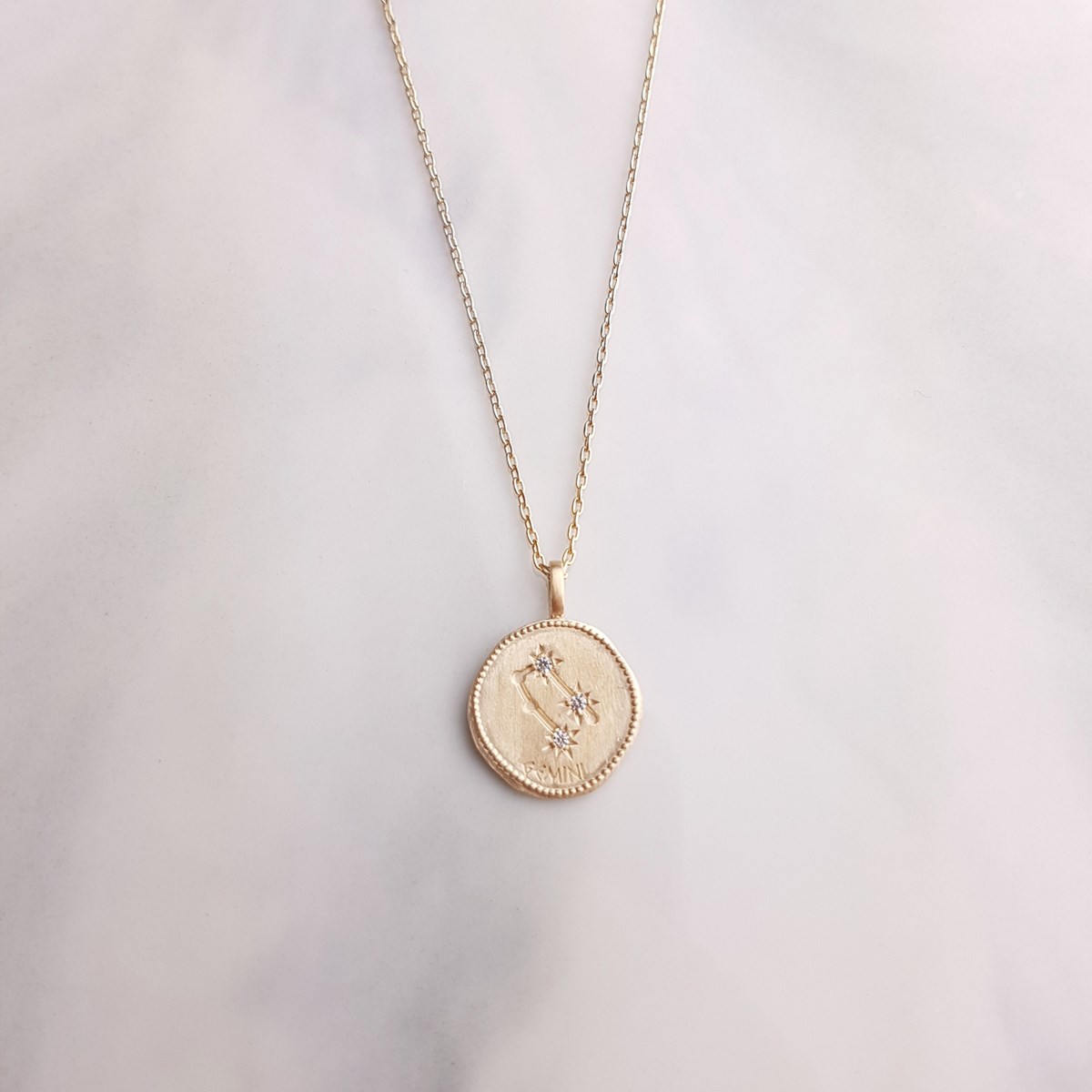 Collier Plaqué Or Signe Astrologique Zodiaque Pendentif Constellation Gémeaux